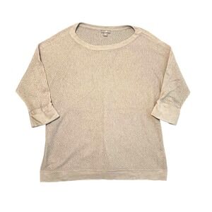 J Jill Top Sz Medium Open Weave Knit Short‎ Sleeve Lightweight Pullover Sweater